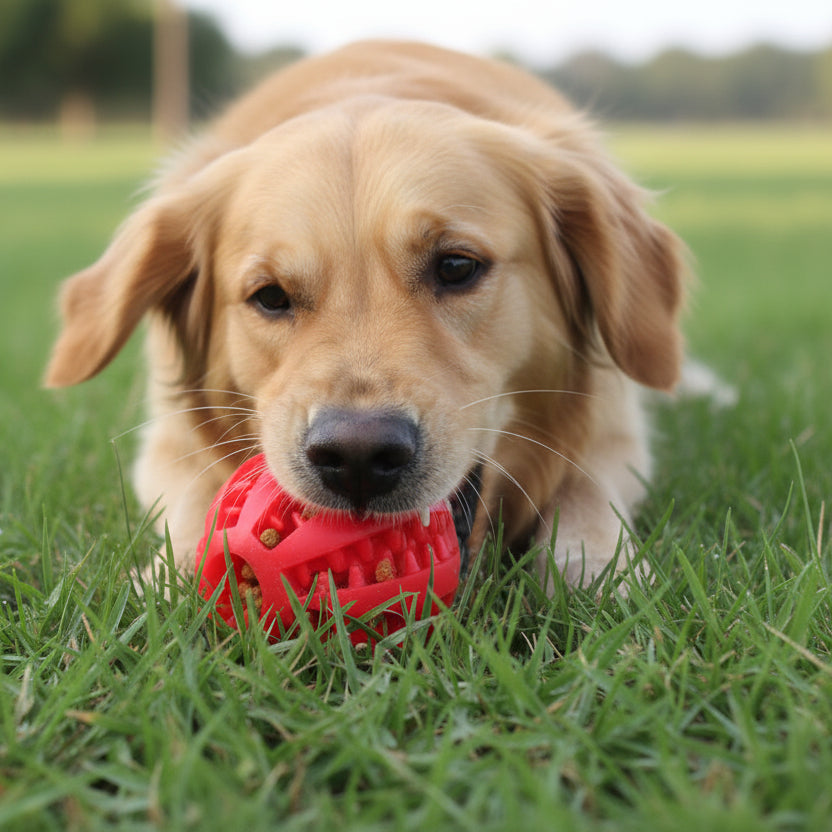 Red textured ball on a white background
