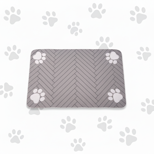 Gray feeding mat with paw print background