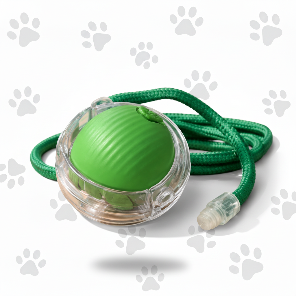 Green ball toy with paw print background